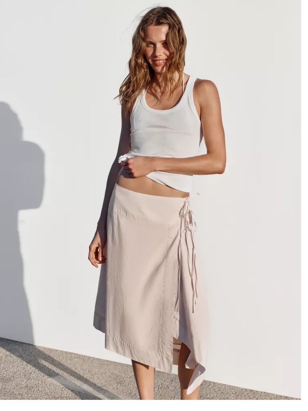 Zara asymmetrical side tie midi skirt